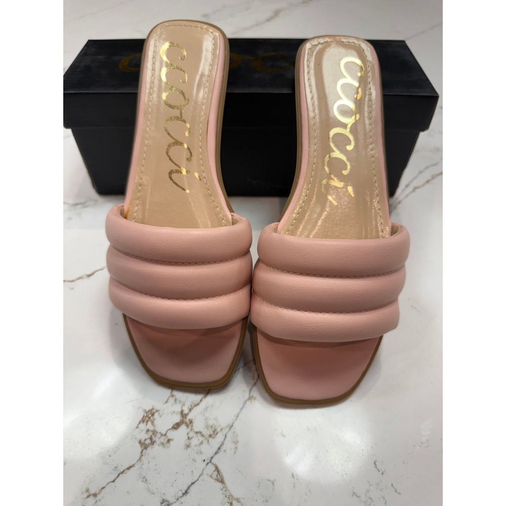 Ccocci Austin Blush Pink Puffy Quilted Triple Band Slide Sandals Womens 8.5 NEW